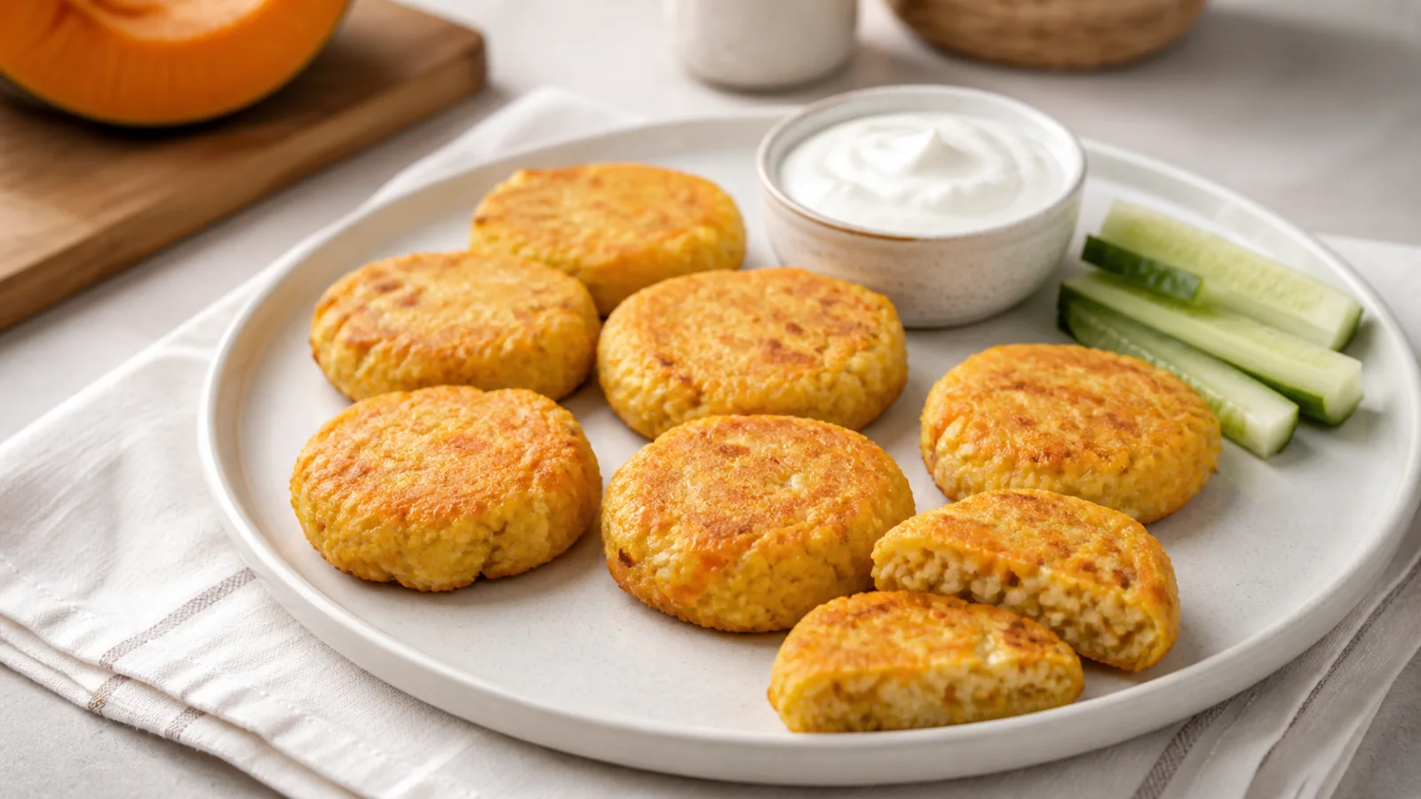 Chifteluțe de mei cu dovleac și brânză pentru copii, coapte la cuptor