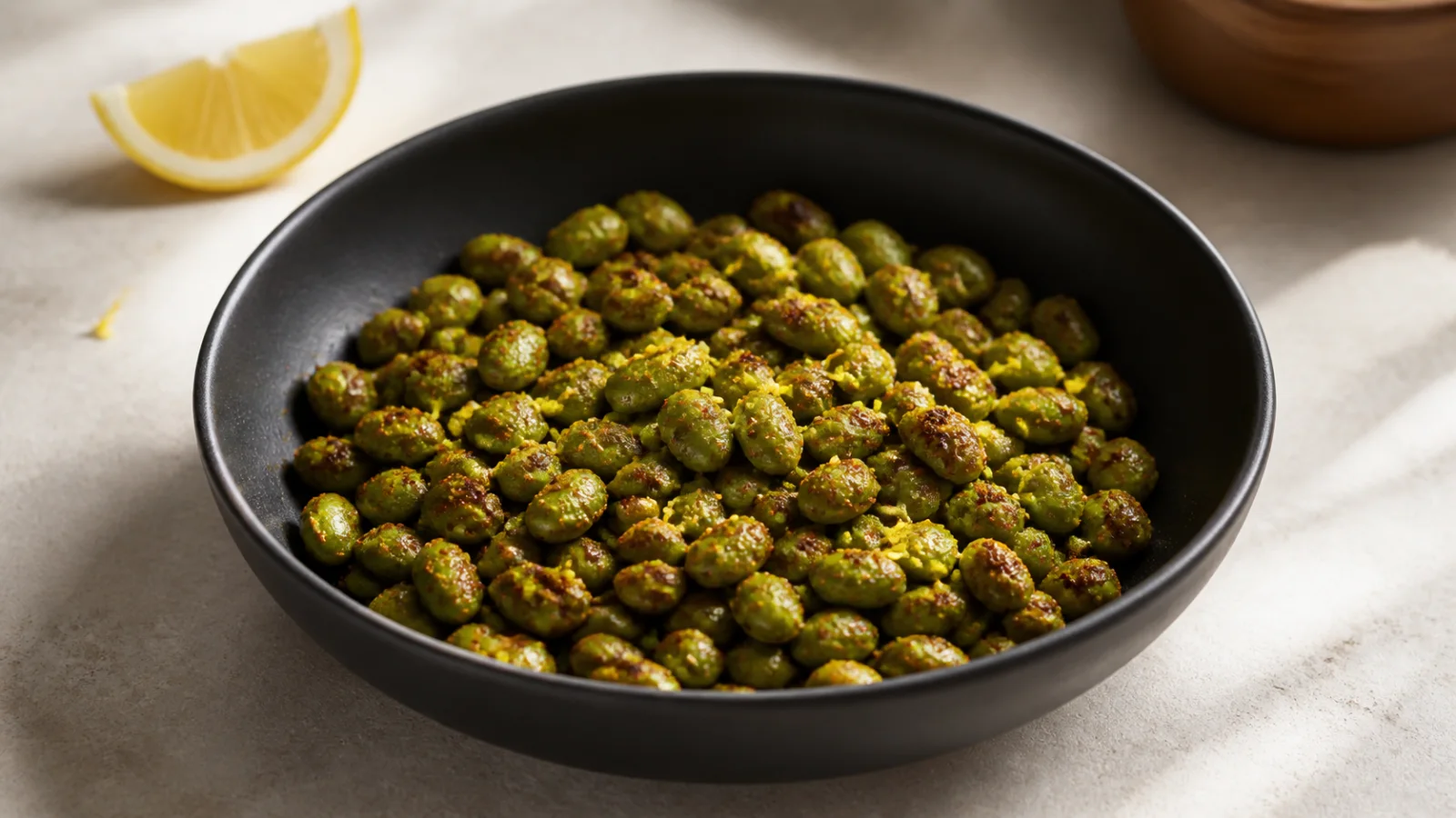 Edamame crocant la air fryer cu boia și lămâie: gustare sărată