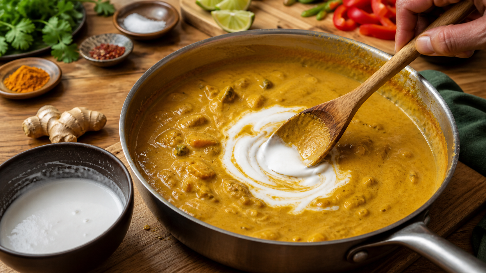 Lapte de cocos în curry: cum eviți separarea sosului
