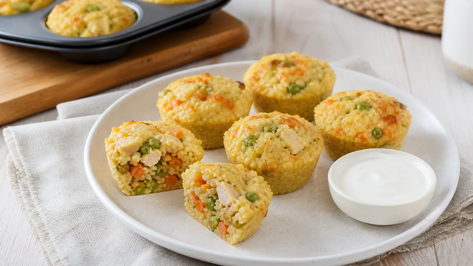 Mini-budinci de couscous cu pui și legume pentru copii