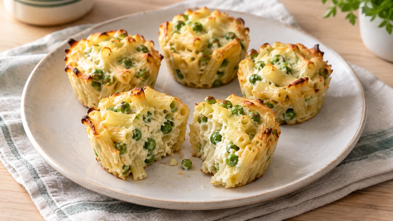 Mini-gratinuri de paste cu mazăre și ricotta pentru copii