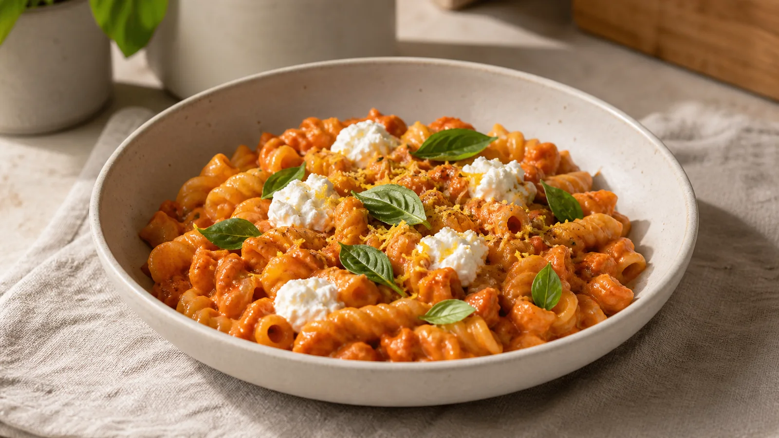 Paste cu sos de ardei copți și ricotta: cină cremoasă în 20 de minute