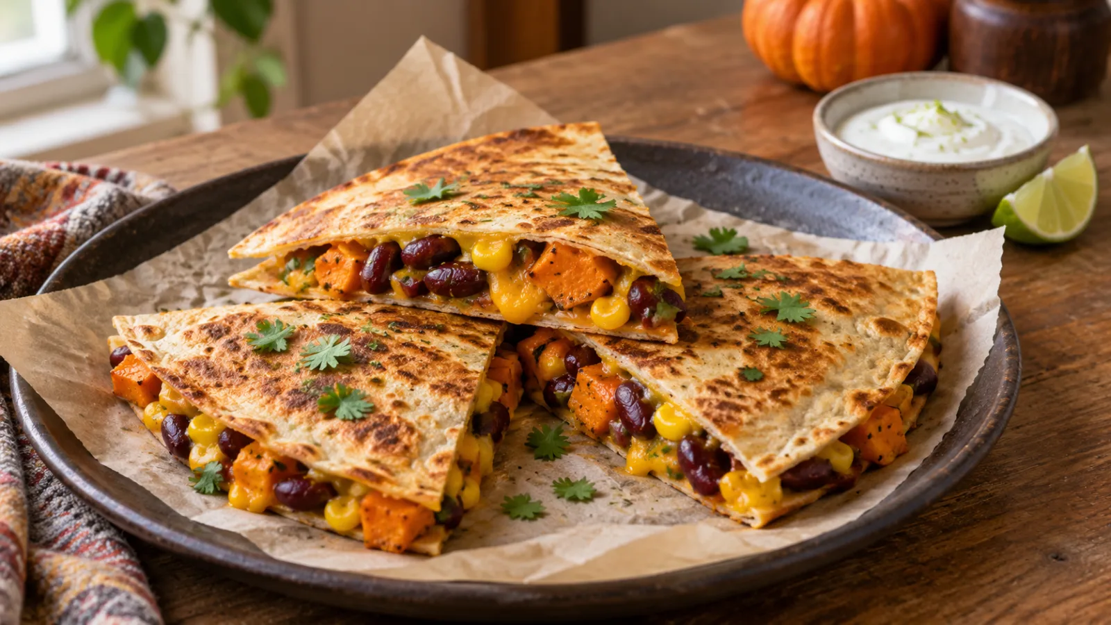 Quesadilla cu cartof dulce, fasole roșie și cașcaval: cină în 25 de minute