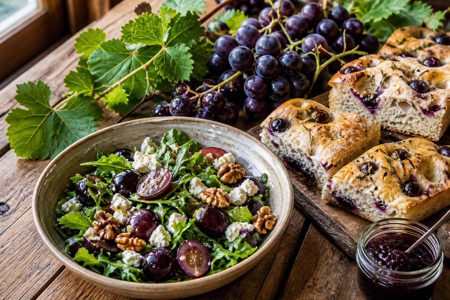 5 rețete cu struguri de sezon: de la salată cu nuci la focaccia cu struguri, gata în maximum 40 de minute