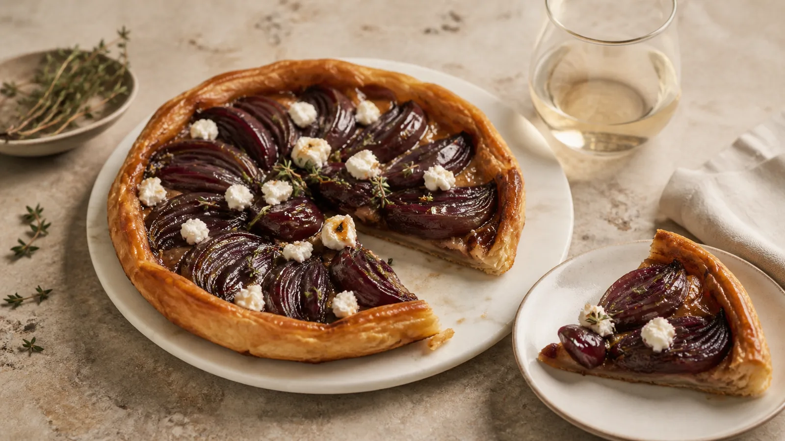 Tartă tatin cu ceapă roșie și brânză de capră: antreu elegant de toamnă